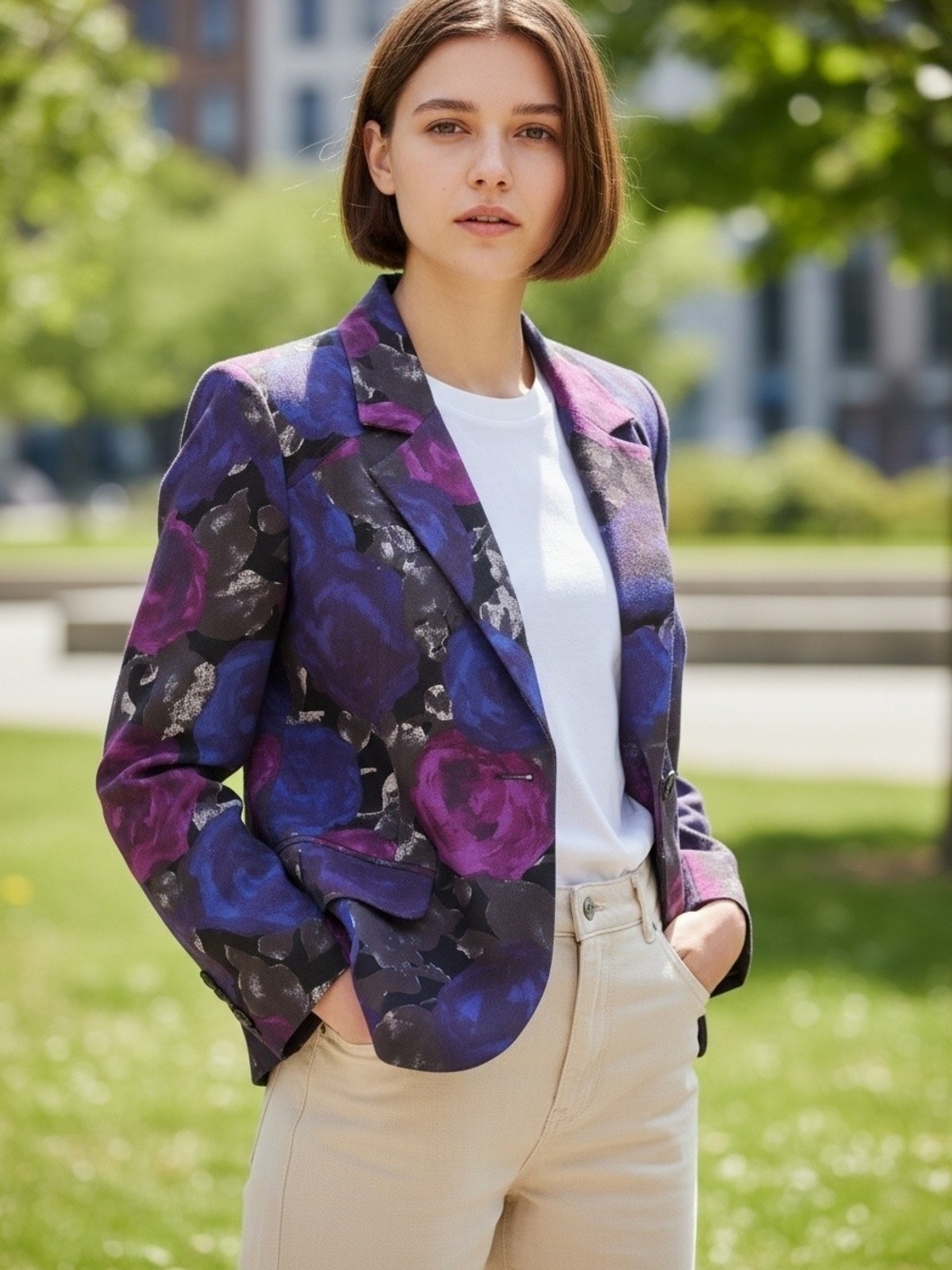 MICHAEL KORS Floral Print Blazer Jacket in Purple and Blue